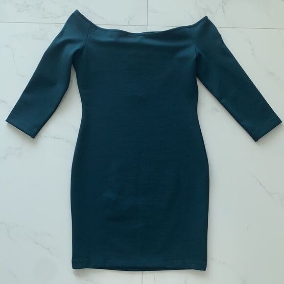 NWT BODYCON OFF SHOULDER DARK TEAL DRESS - Picture 3 of 6